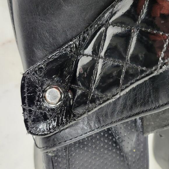 Crocs Cobbler Mules Womens 11 Black Quilted Patent Leather Platform Clogs Work - Picture 15 of 16